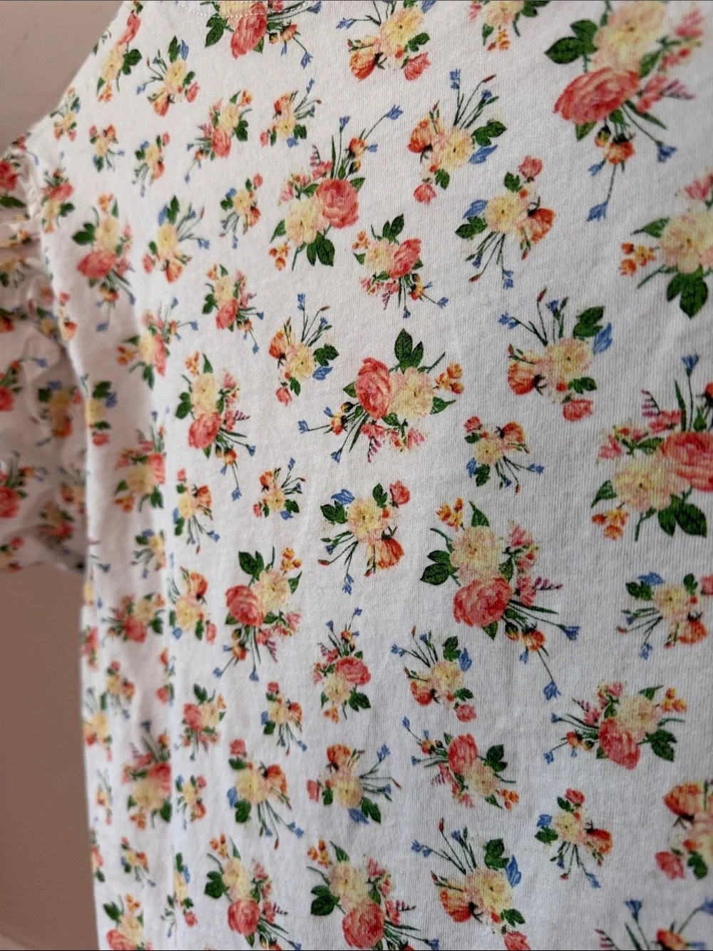 ZARA Floral orange yellow Puff Sleeve 100% Cotton Top Size Medium Like New